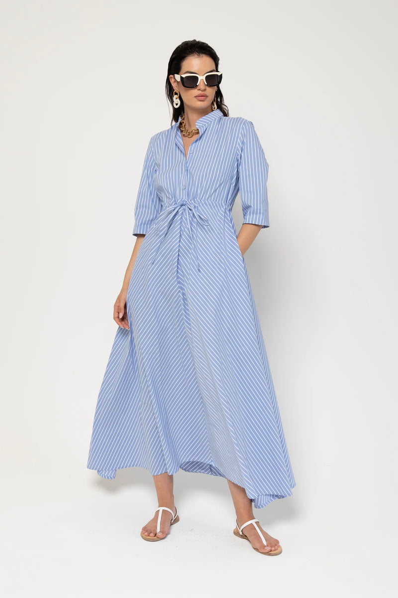 Lavi Short Sleeve Maxi Dress Blue + White Stripe Timeless Martha's Vineyard 