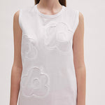 Meimeij Flower Sleeveless Tee - White Timeless Martha's Vineyard