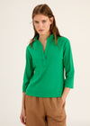 Rosso35 Cotton 3/4 Sleeve Fitted Green Collared Top Timeless Martha's Vineyard 