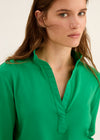 Rosso35 Cotton 3/4 Sleeve Fitted Green Collared Top Timeless Martha's Vineyard 