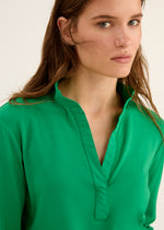 Rosso35 Cotton 3/4 Sleeve Fitted Green Collared Top Timeless Martha's Vineyard 
