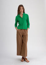 Rosso35 Cotton 3/4 Sleeve Fitted Green Collared Top Timeless Martha's Vineyard 