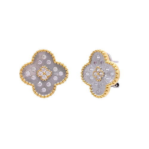 Exclusively Ours Clover Center Clover Shape Vermeil Earrings - Silver Two-Tone Timeless Martha's Vineyard