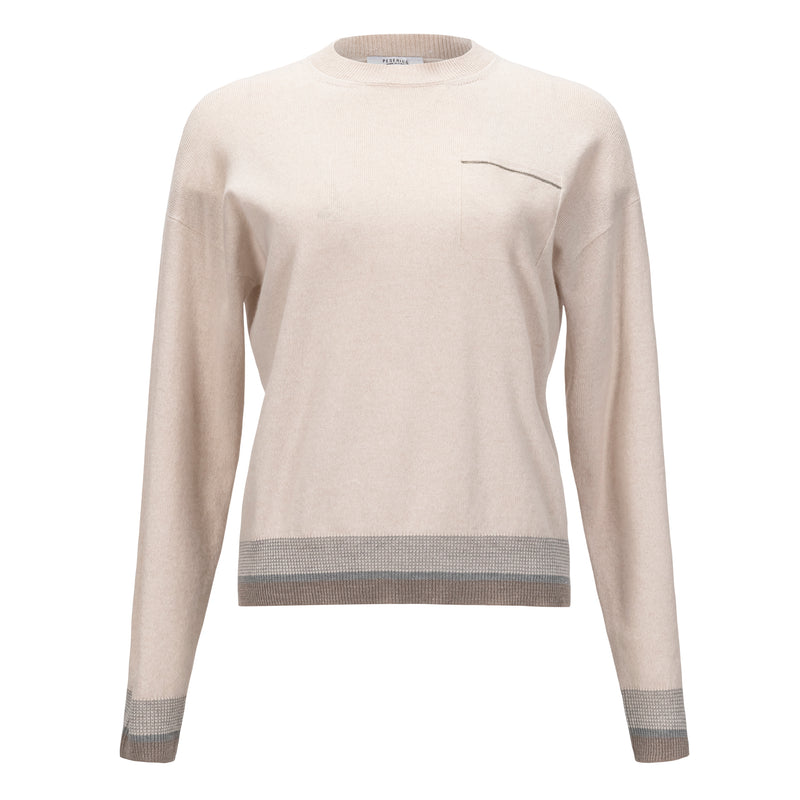 Peserico Color Blocked Hem Crewneck Sweater - Blush Timeless Martha's Vineyard
