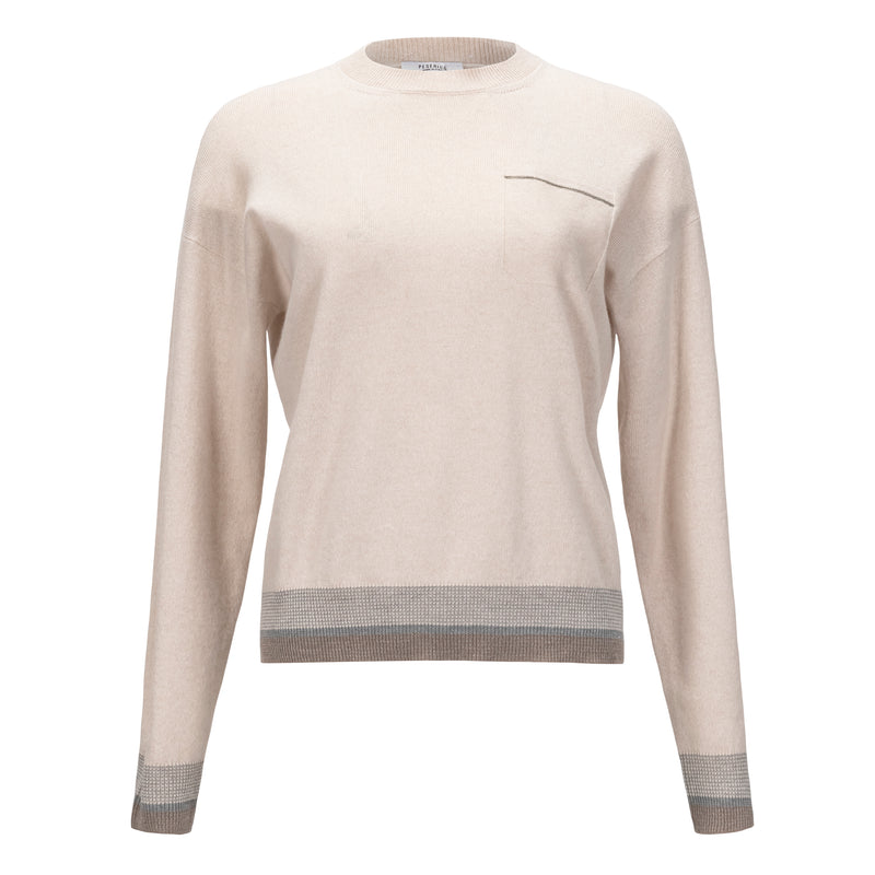 Peserico Color Blocked Hem Crewneck Sweater - Blush Timeless Martha's Vineyard