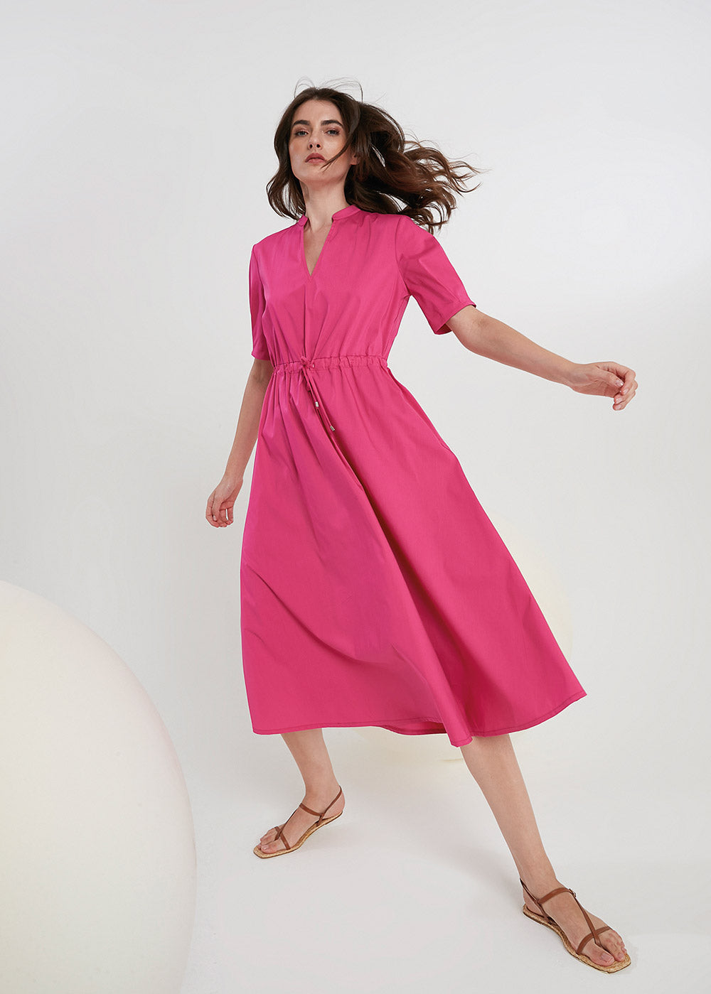 Purotatto Hot Pink Short Sleeve V-Neck Cotton Dress – Timeless