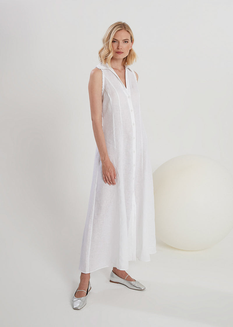 Purotatto White Sleeveless Linen Maxi Shirt Dress Timeless Purotatto White Sleeveless Linen Maxi Shirt Dress Timeless