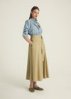 Rosso35 Navy Cotton Wrap Pleated Midi Skirt Timeless Martha's Vineyard 