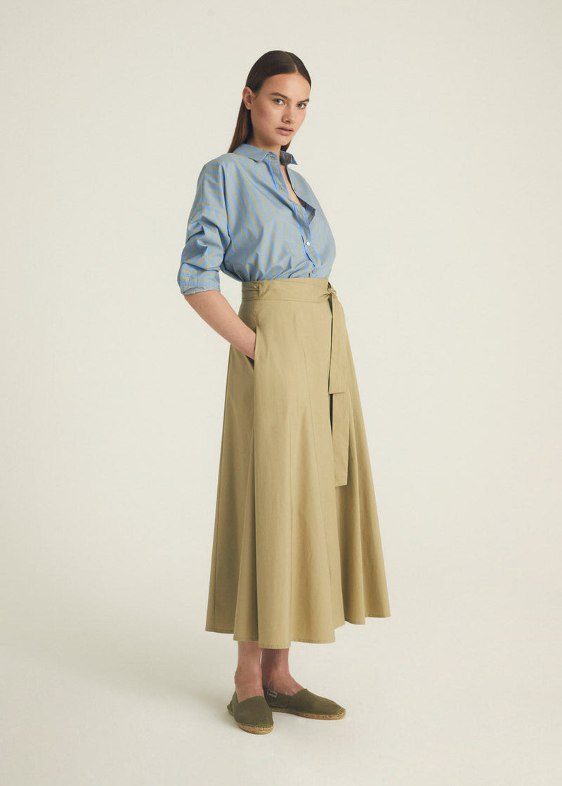 Rosso35 Navy Cotton Wrap Pleated Midi Skirt Timeless Martha's Vineyard 