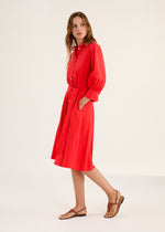 Rosso35 Red Belted Shirt Dress with Puffed Sleeves Timeless Martha's Vineyard