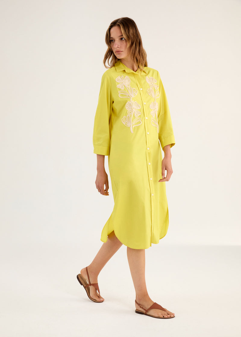 Embroidered Long Sleeve Shirt Dress - Dove Grey