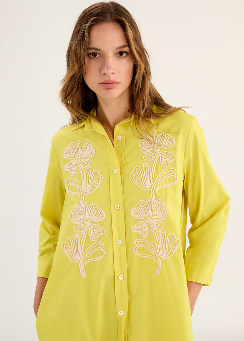 Embroidered Long Sleeve Shirt Dress - Dove Grey