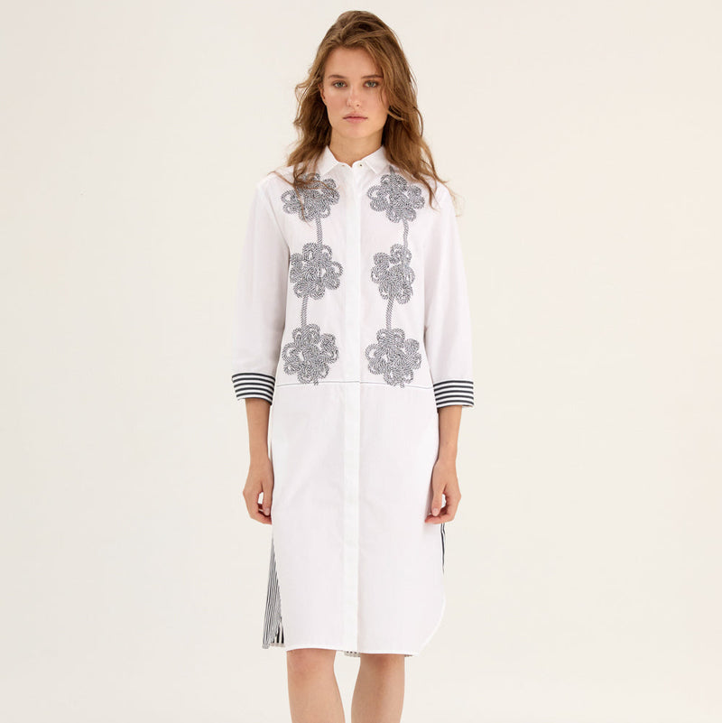 Embroidered Striped Shirt Dress - Navy + White Embroidered Striped Shirt Dress - Navy + White