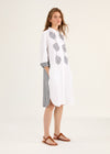 Rosso35 Navy + White Embroidered Striped Shirt Dress Timeless Martha's Vineyard 