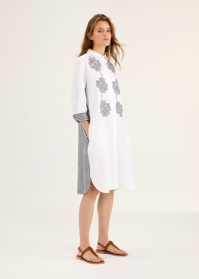 Embroidered Striped Shirt Dress - Navy + White Embroidered Striped Shirt Dress - Navy + White