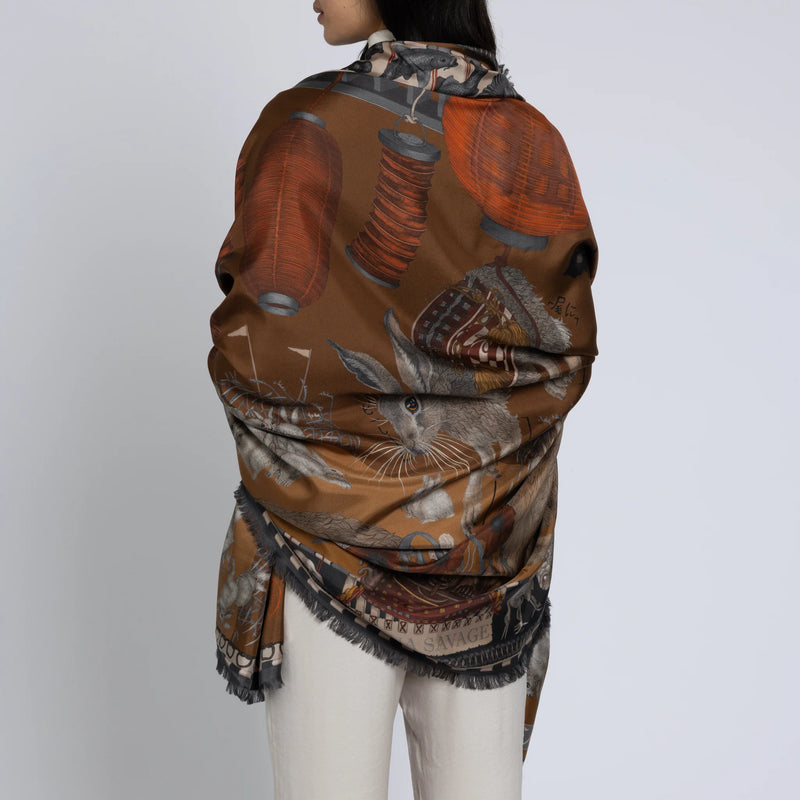 Sabina Savage Floating Rabbits Silk Twill Rectangle Scarf Timeless Martha's Vineyard 
