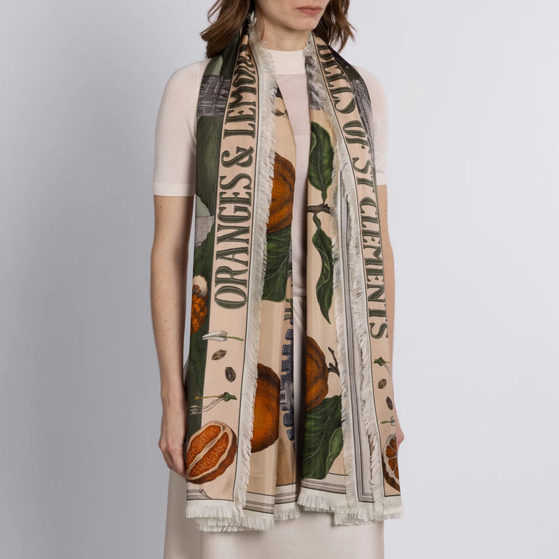 Large Silk Rectangle Scarf Oranges + Lemons Zest Timeless Martha's Vineyard 