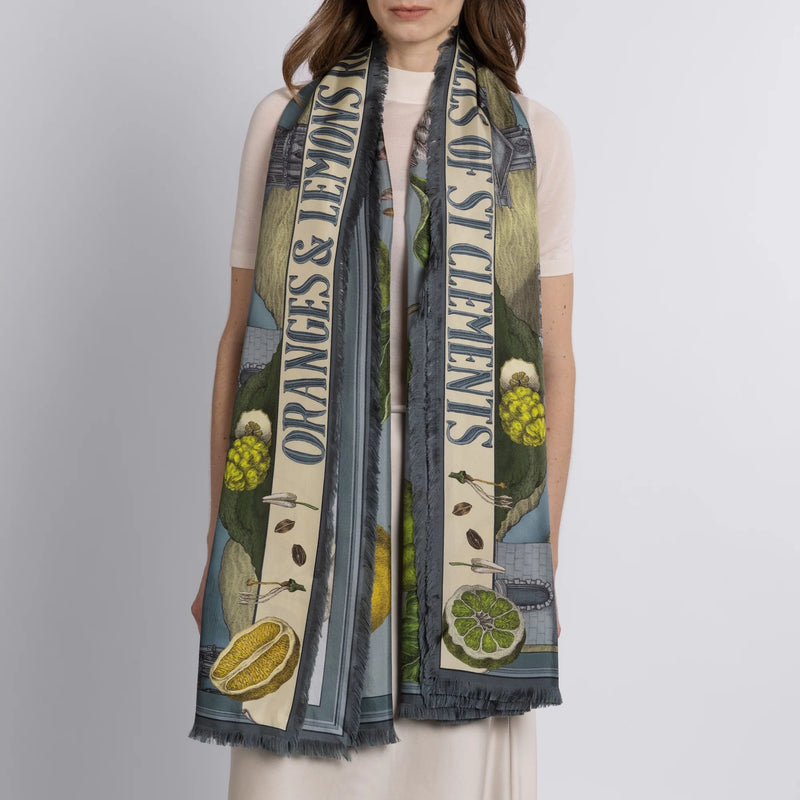 Sabina Savage Oranges and Lemons Silk Rectangle Scarf Timeless Martha's Vineyard 