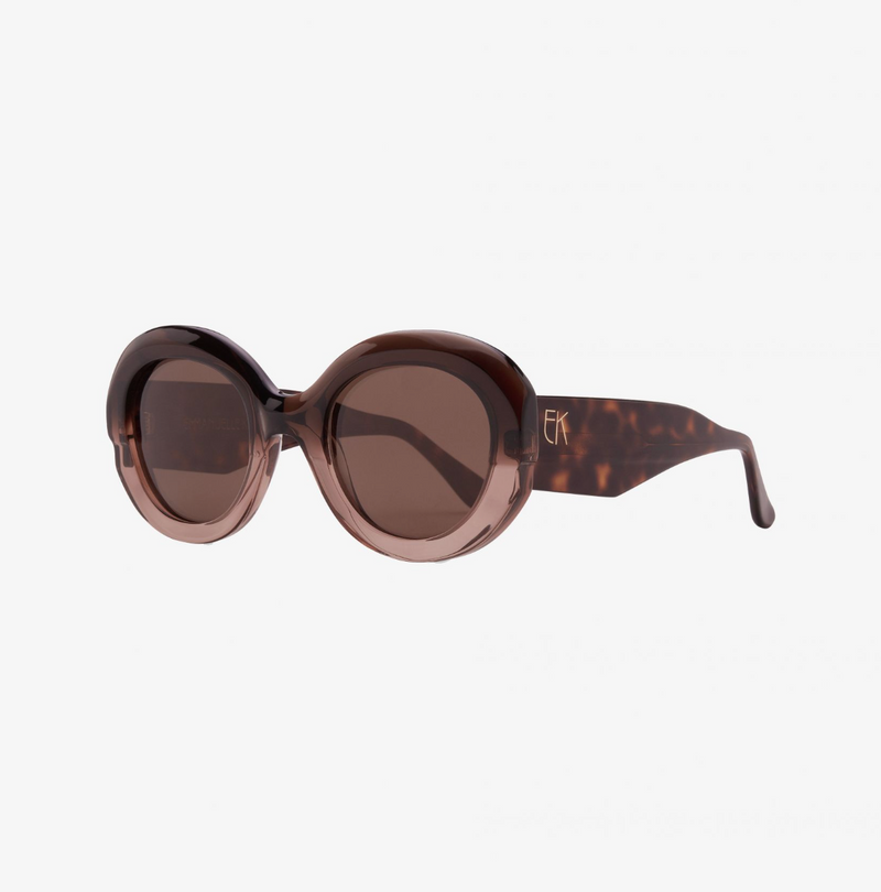 Emmanuelle Khanh Dark Tan Round Acetate Sunglasses Timeless Martha's Vineyard 