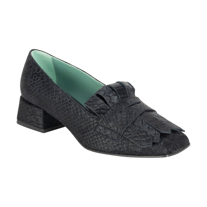 Paola D'Arcano Block Heel Loafer - Black Python Timeless Martha's Vineyard