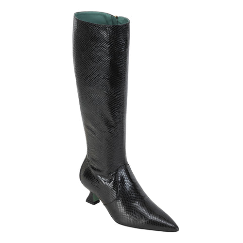 Paola D'Arcano Black Snake Kitten Heel Knee High Boot Timeless Martha's Vineyard 