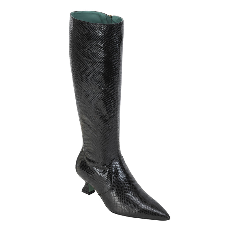 Paola D'Arcano Black Snake Kitten Heel Knee High Boot Timeless Martha's Vineyard 
