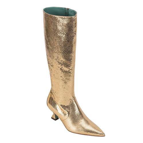 Paola D'Arcano Gold Snake Kitten Heel Knee High Boot Timeless Martha's Vineyard 