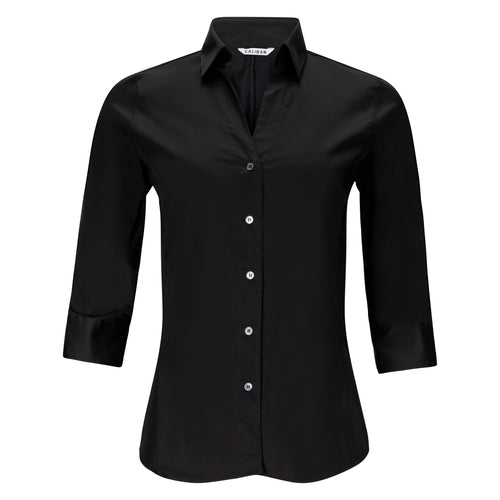 Timeless Martha's Vineyard 3/4 Sleeve Cotton Blouse - Black