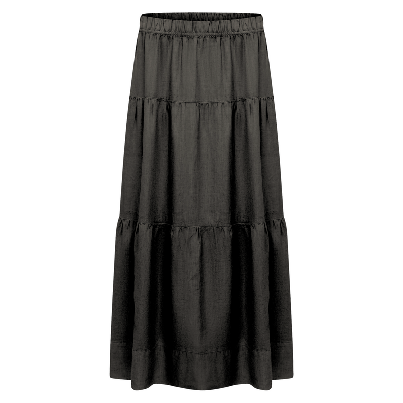 Tiered Linen Skirt - Black