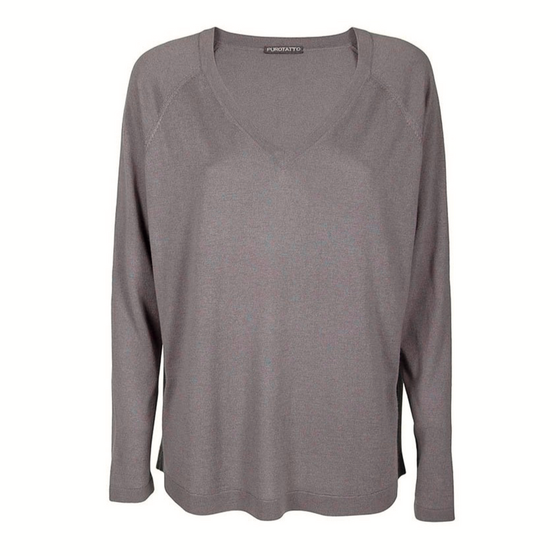 Purotatto Silk Cashmere V-Neck - Taupe Timeless Martha's Vineyard