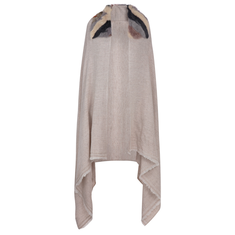 Gaynor Wool Scarf with Rex Rabbit Trim in Beige Timeless Martha's Vineyard