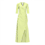 Striped Summer Maxi Dress - Neon Yellow + White