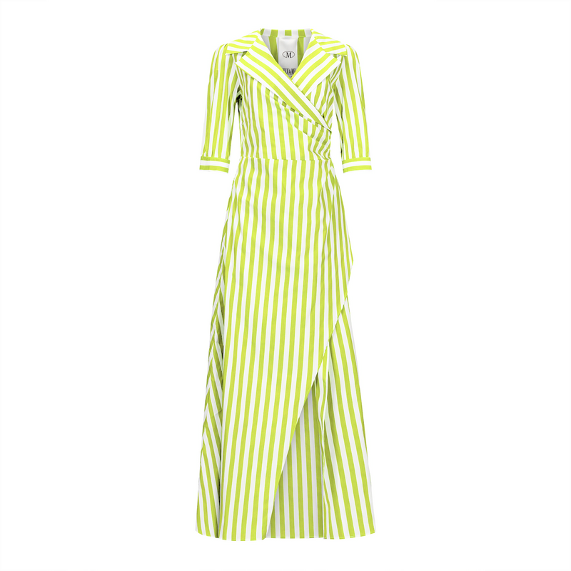 Striped Summer Maxi Dress - Neon Yellow + White