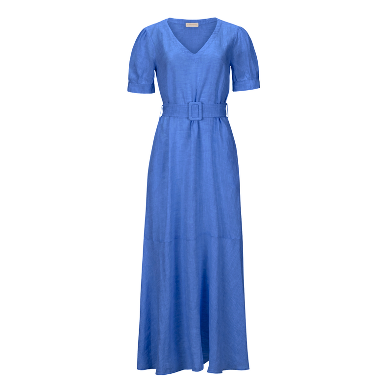 Purotatto Tiered Cobalt Blue Linen Maxi Dress Timeless Purotatto Tiered Cobalt Blue Linen Maxi Dress Timeless