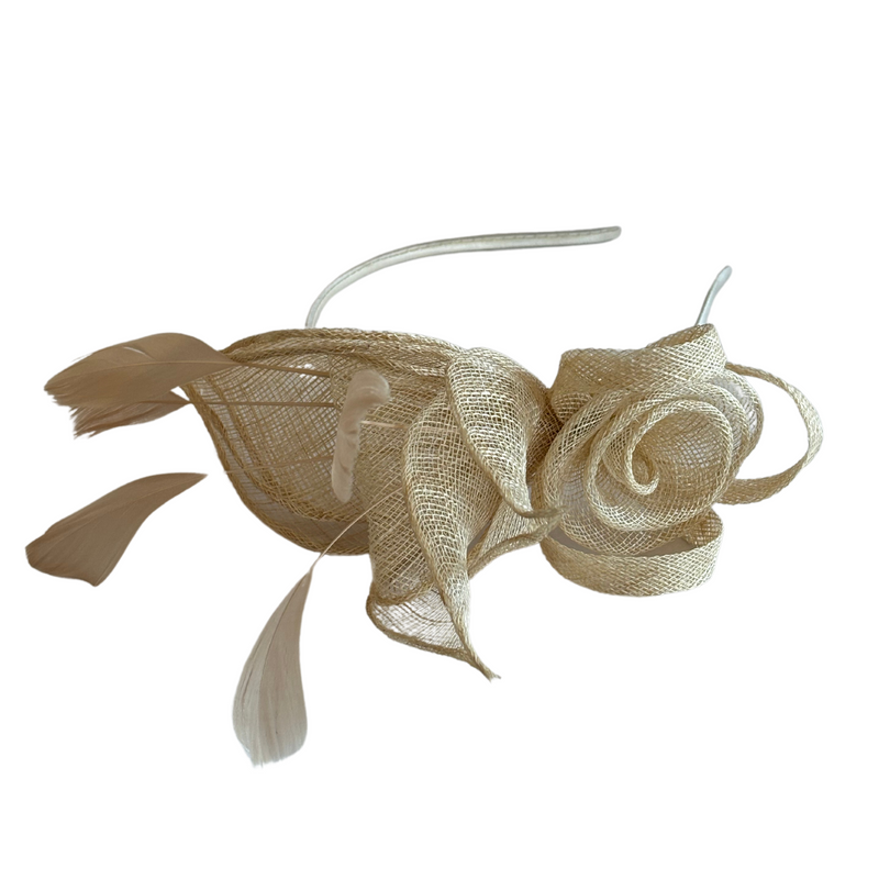 Handmade Irish Headband Cream Rose Feather Fascinator Timeless Martha's Vineyard 