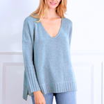 Gloria Cashmere V-Neck Sweater - Blue Heather