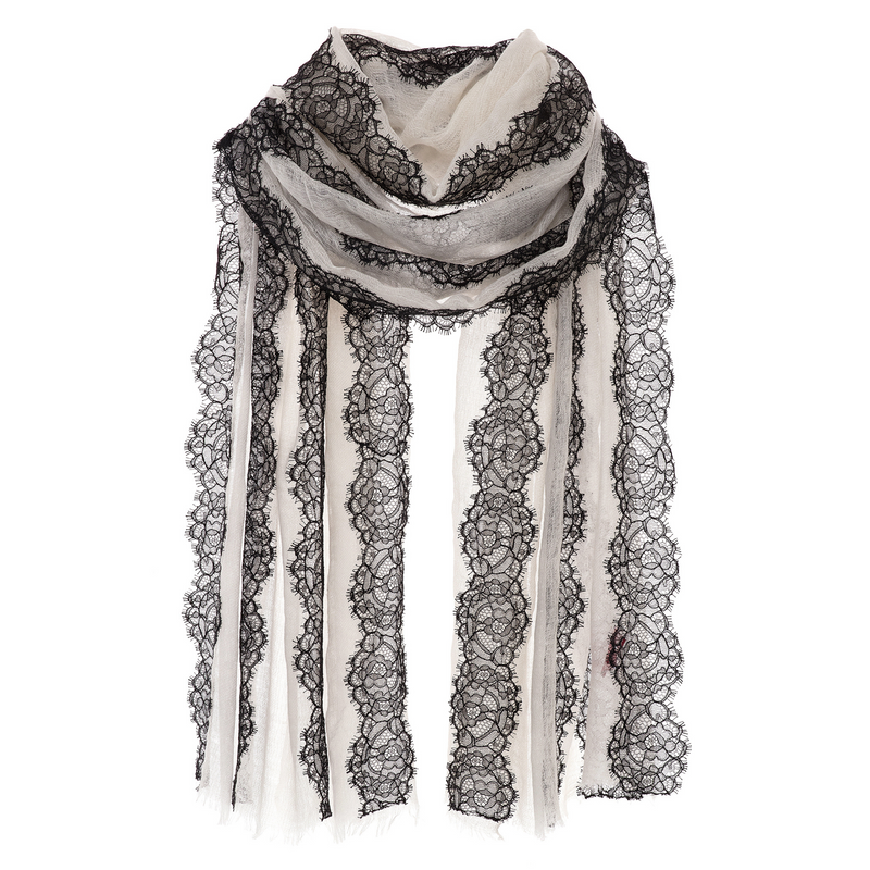 Feather Weight Cashmere Scarf with Black Lace