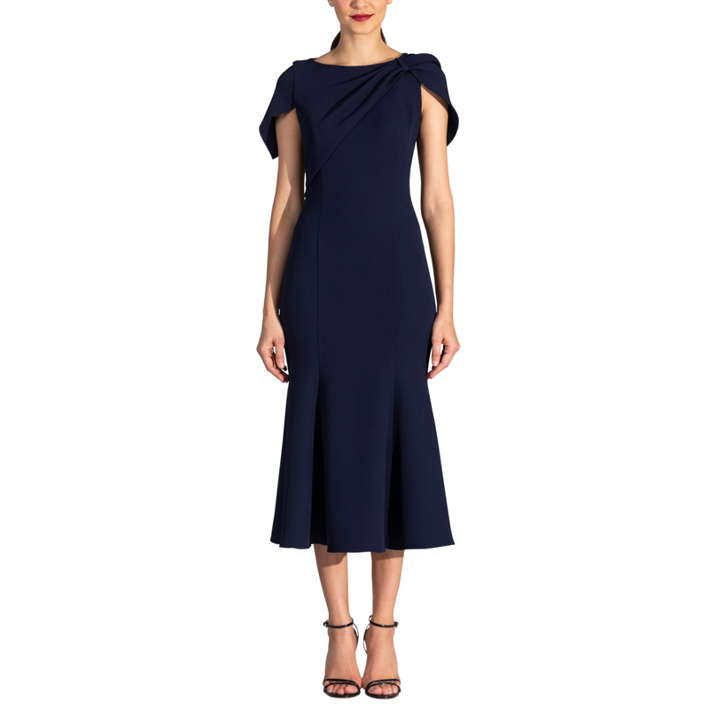 Shoshanna Flutted Cap Sleeve Bess Dress in Royal Navy Timeless Martha's Vineyard