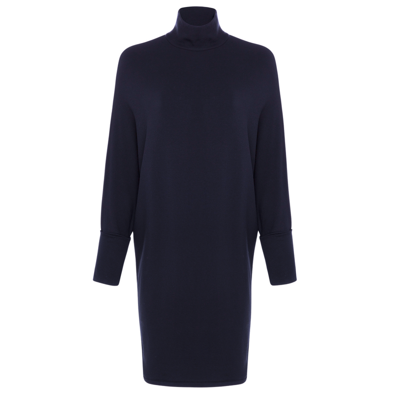 Majestic Filatures Paris French Terry Turtleneck Dress w/ Wide Sleeve - Navy Timeless Martha's Vineyard