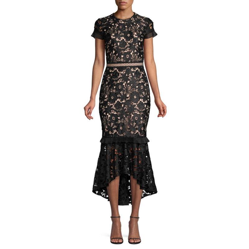 Shoshanna Senna Mermaid Dress - Black Lace with Nude Underlay Timeless Martha’s Vineyard 