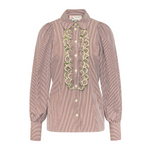 Maison Common Striped Blouse with Neon Frill Timeless Martha's Vineyard