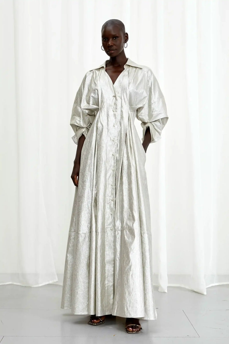 Honesty Opens Linen Gown - Silver