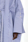 Emotive Striped Oversized Cotton Dress - Blue + White