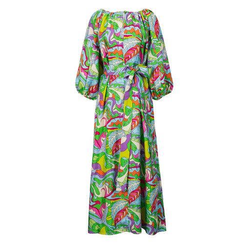Margareth & Moi Neon Printed Boat Neck Maxi Dress Timeless Martha's Vineyard 