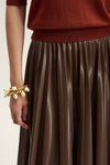Natan Dalia Ivory Pleated Faux Leather Midi Skirt Timeless Martha's Vineyard 