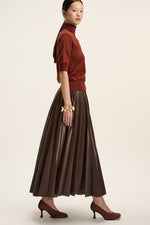 Natan Dalia Ivory Pleated Faux Leather Midi Skirt Timeless Martha's Vineyard 