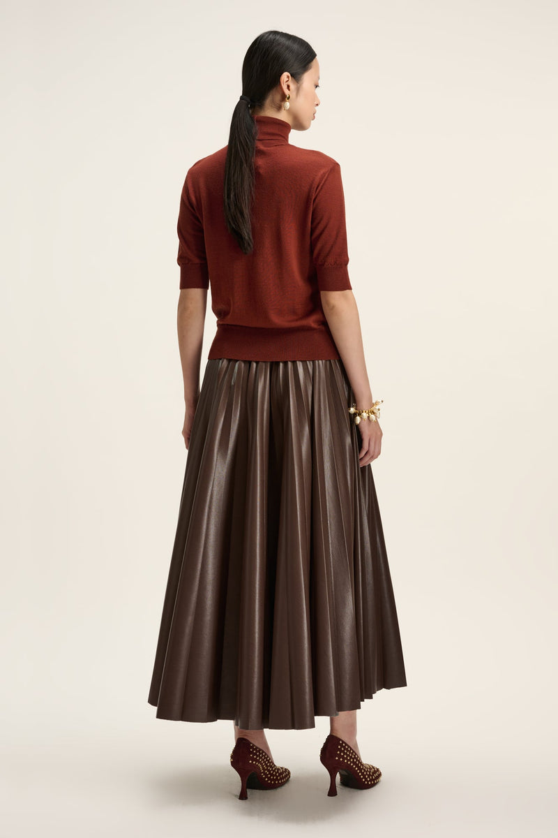 Natan Dalia Ivory Pleated Faux Leather Midi Skirt Timeless Martha's Vineyard 