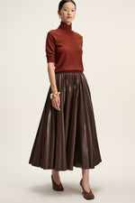 Natan Dalia Ivory Pleated Faux Leather Midi Skirt Timeless Martha's Vineyard 