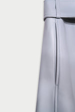 Natan Dame Grey Belted Soft Leather Midi Skirt Timeless Martha's Vineyard 