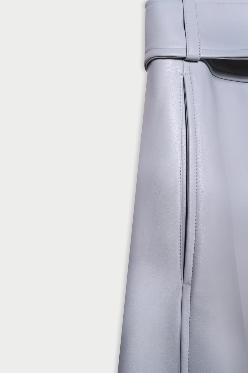 Natan Dame Grey Belted Soft Leather Midi Skirt Timeless Martha's Vineyard 
